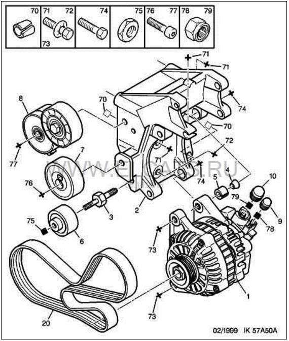 Пежо 206 ремень генератора схема